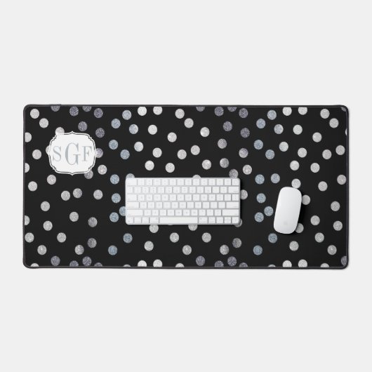 Zwart en Zilver Glitter Dot Patterned Bureaumat (Keyboard & Muis)