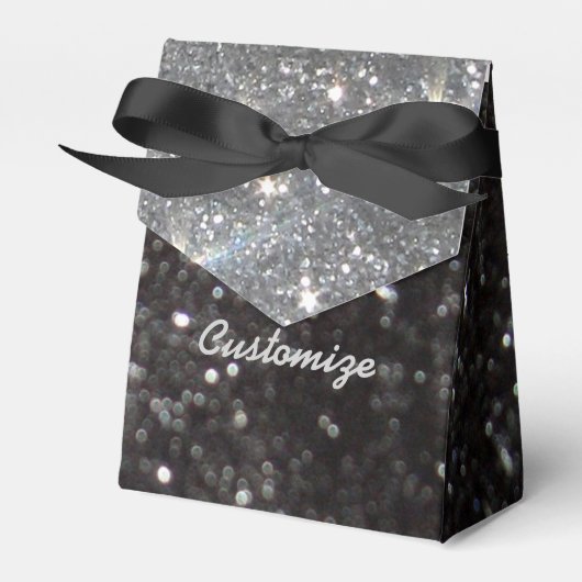 Zwart en Zilver Glitter Favor Box Bedankdoosjes (Voorkant Zijde)
