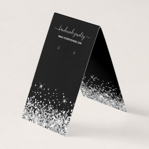 Zwart en zilver glitter handtekening oorbellen dis kaart