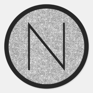 Zwart en zilver glitter monogram ronde sticker