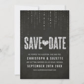 Zwart en zilver glitter Opslaan Datum Save The Date (Voorkant)