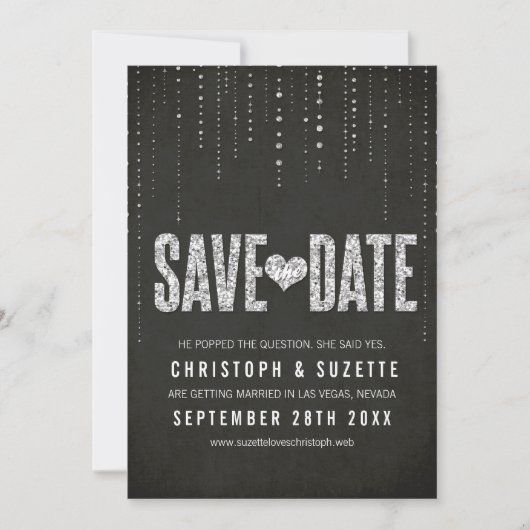 Zwart en zilver glitter Opslaan Datum Save The Date (Voorkant)