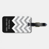 Zwart en zilver Glitter Print Chevron en naam Bagagelabel (Achterkant horizontaal)