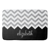Zwart en zilver Glitter Print Chevrons en naam Badmat (Voorkant)