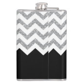 Zwart en zilver Glitter Print Chevrons en naam Heupfles (Achterkant)