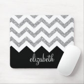 Zwart en zilver Glitter Print Chevrons en naam Muismat (Met muis)