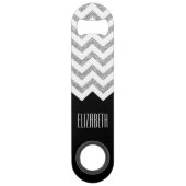 Zwart en zilver Glitter Print Chevrons en naam Speed Flessenopener (Voorkant)