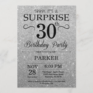 Zwart en zilver Glitter Surprise 30th Birthday Kaart