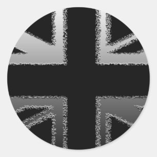 Zwart en Zilver Grijs Union Jack Vlag Ronde Sticker