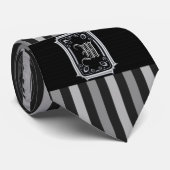 Zwart en Zilver Grijze Strepen gesp Monogram Stropdas (Opgerold)