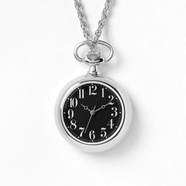 Zwart en Zilver Groot Genummerd Horloge (Voorkant)