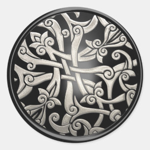Zwart en zilver Keltische Damask Envelope Seal Ronde Sticker