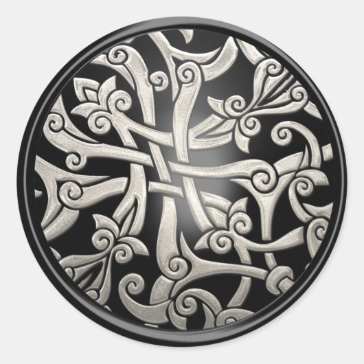 Zwart en zilver Keltische Damask Envelope Seal Ronde Sticker (Voorkant)