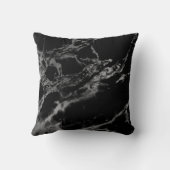 Zwart en Zilver Marmer Monogrammed Initiaal Kussen (Achterkant)