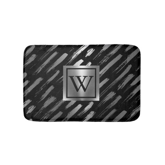 Zwart en Zilver Metallic Abstract Badmat (Voorkant)