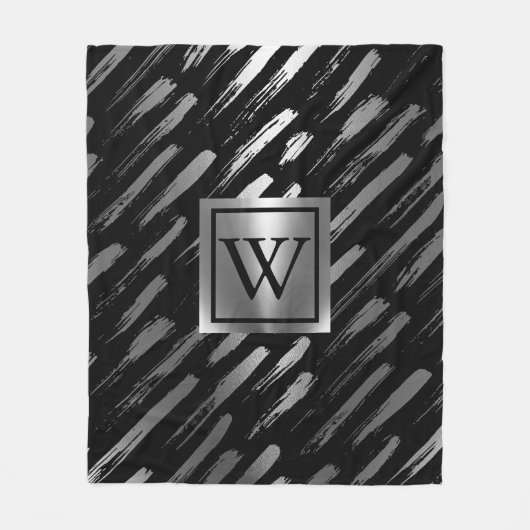 Zwart en Zilver Metallic Abstract Fleece Deken (Voorkant)