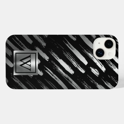 Zwart en Zilver Metallic Abstract iPhone Hoesje (Achterkant horizontaal)