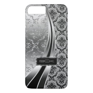Zwart en zilver metallisch, diamanten glitter en D iPhone 8 Plus / 7 Plus Hoesje