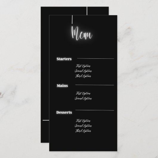 Zwart en zilver Modern | Menu-Kaart (Voorkant / Achterkant)