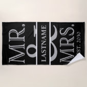 Zwart en zilver Mr. Mrs. gepersonaliseerd Strandlaken (Voorkant)