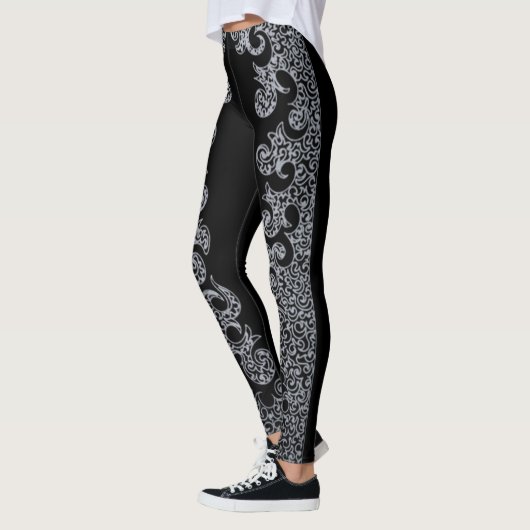 Zwart en zilver patroon gotische vrijgezellenfeest leggings (Links)
