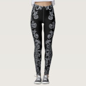Zwart en zilver patroon gotische vrijgezellenfeest leggings (Voorkant)
