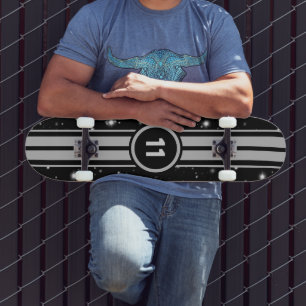 Zwart en Zilver Racing Stripes Starlight Skateboard