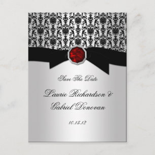 Zwart en Zilver Rood Ruby Jewel Save The Date Aankondigingskaart