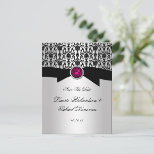 Zwart en Zilver Roze Toermalijn Juweel Save The Da Aankondigingskaart (Staand voorkant)