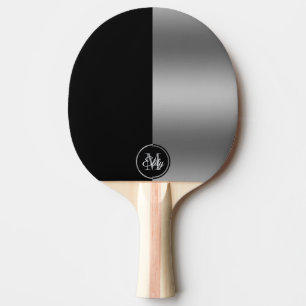 Zwart en zilver split-screen geometrisch ontwerp tafeltennisbatje