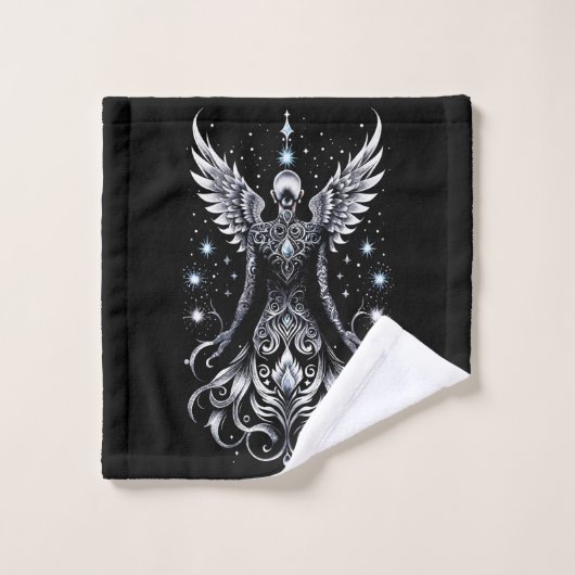 Zwart en Zilver Tattoo Angel Bad Handdoek (Wasdoekje)