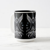 Zwart en Zilver Tattoo Angel Tweekleurige Koffiemok (Voorkant links)