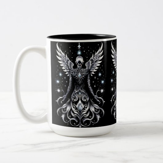 Zwart en Zilver Tattoo Angel Tweekleurige Koffiemok (Links)