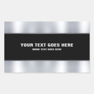 Zwart en zilver voeg je naam tekst sjabloon toe rechthoekige sticker