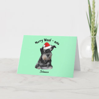 Zwart en zilveren Schnauzer met een Kerstmannenhoe Feestdagen Kaart