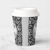 Zwart en zilvergrijs Damask 25e Jubileum Pape Papieren Bekers (Rechts)