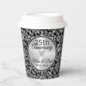 Zwart en zilvergrijs Damask 25e Jubileum Pape Papieren Bekers (Voorkant)