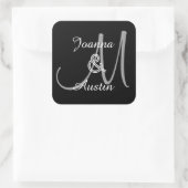 ZWART en ZILVERGRIJS Monogram Bruiloft Sticker A7 (Tas)