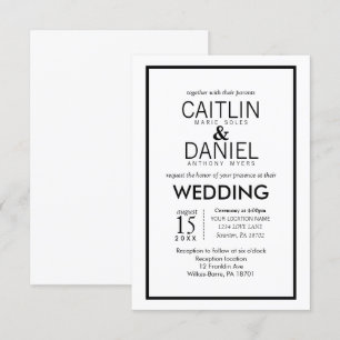 Zwart en zwart Eenvoudige Border Wedding Uitnodige Kaart