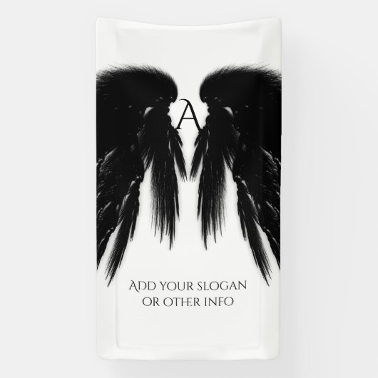 Zwart Engel Vleugels Monogram Verticaal Spandoek (Verticaal)