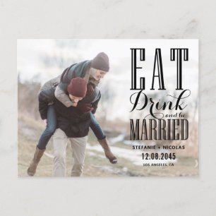 Zwart Eten Drinken en Getrouwd Foto Bewaar de Datu Uitnodiging Briefkaart