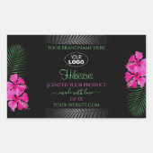 Zwart etiket Roze bloemen Groene bladeren Logo (Voorkant)