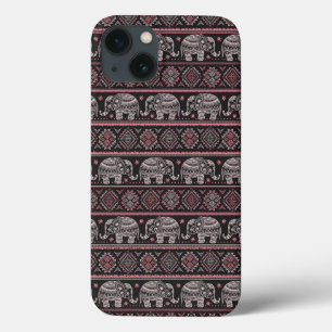 Zwart etnisch olifantenpatroon iPhone 13 hoesje