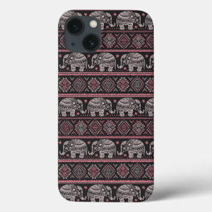 Zwart etnisch olifantenpatroon iPhone 13 hoesje