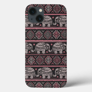 Zwart etnisch olifantenpatroon iPhone 13 hoesje