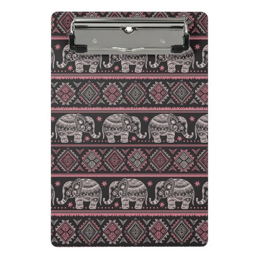 Zwart etnisch olifantenpatroon mini klembord (Voorkant)