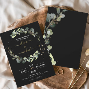 Zwart eucalyptus groen bruiloft elegant kaart