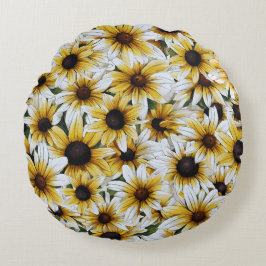 Zwart Eyed Susan Blooming Rond Kussen