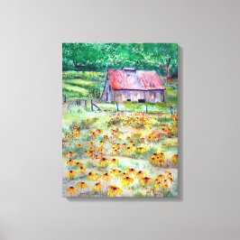 Zwart-eyed Susans Wildflower Barn Waterverf Canvas Afdruk