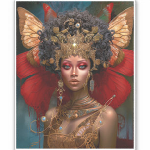 Zwart Fairy Queen Rood Goud Fairy Fantasy Kunst Sticker